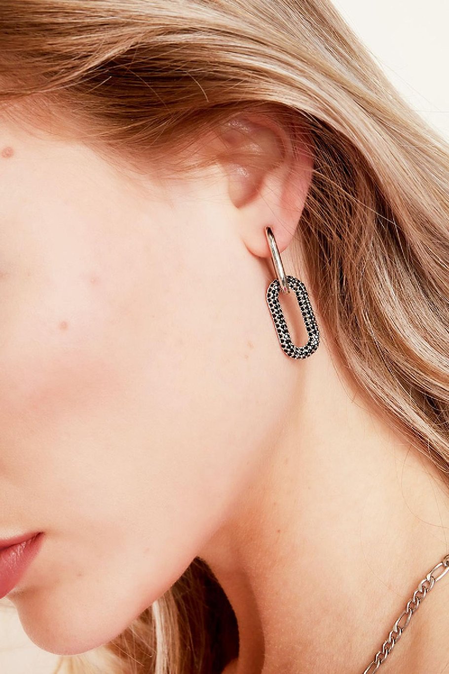 Copper linked earrings with zircon stones - Large  Picture3
